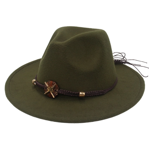 Vintage Wide Brim Wool Fedora Hat Bohemian Ethnic Style With Woven Band Metal Flower Decor For Performance Costume