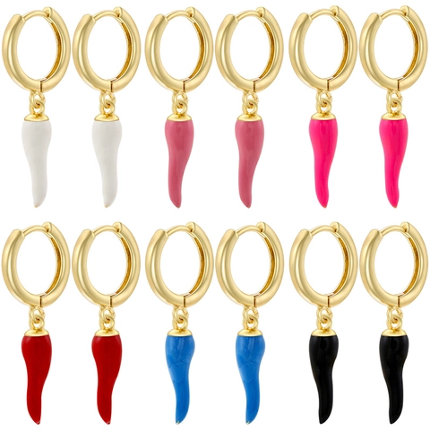 Creative Colorful Enamel Chili Pendant Hoop Earrings Copper Gold Plated Pepper Charm Huggie Earrings For Women Fashion Jewelry