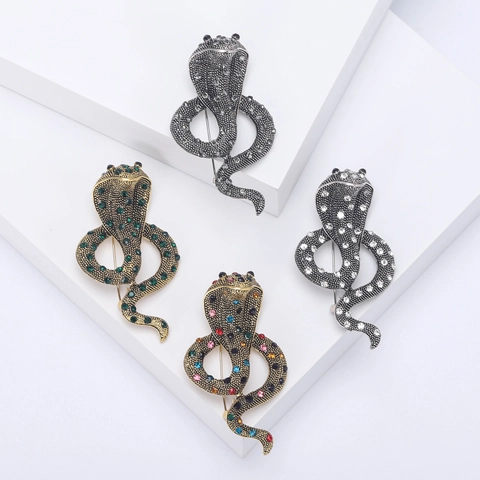 Spilla Serpente Cobra Vintage Distintivo Lega Rhinestone Forma Animale Accessorio Moda Per Donne