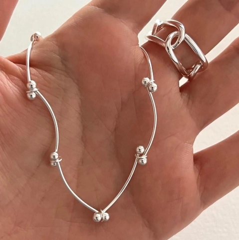 925 Sterling Silber Armband Dünner Draht Faltbare Perle Minimalistischer Eleganter Schmuck Für Damen