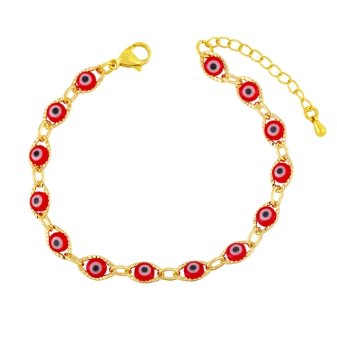 Pulsera De Mal De Ojo Chapada En Oro Cobre Esmalte Abalorios Ovalados Coloridos Ajustable Joyería Bohemia