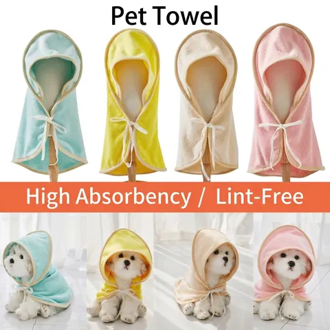 Pet Bathrobe Hooded Towel Microfiber Terry Cloth Super Absorbent Quick Dry Dog Bathing Shower Cape For Small Dogs Cats