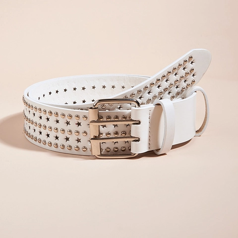 Cintura In Pelle PU Con Borchie A Stella Multi-foro Fibbia A Doppio Ardiglione In Lega Punk Gotico Vintage