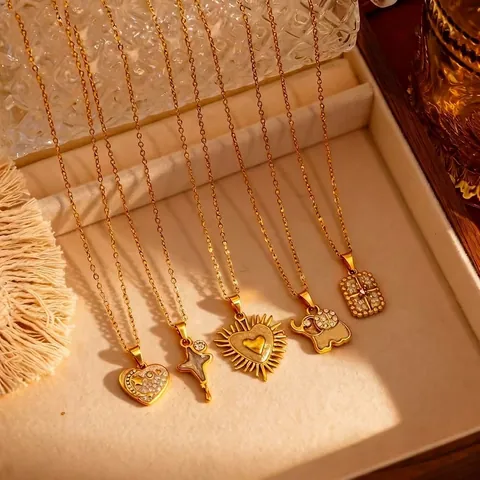 Collana Pendente Acciaio Inossidabile Cuore Elefante Stella Croce Strass Smalto Vintage Catena Clavicola Gioielli Donna