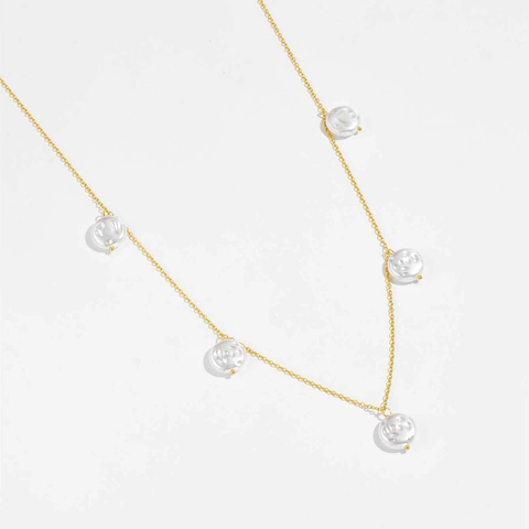 Collana In Argento Sterling 925 Con Künstliche Perle Di Conchiglia Rotonde Piatte Gioielli Di Design Di Nicchia Eleganti Minimalisti Per Donna