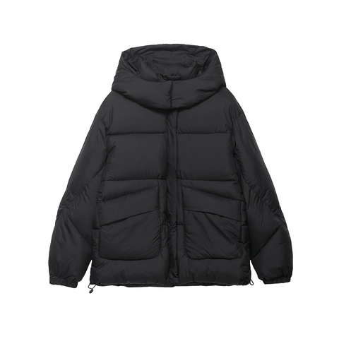 Women Hooded Puffer Jacket Solid Color Polyester Quilted Padded Coat With Pockets Windproof Warm Outerwear Casual