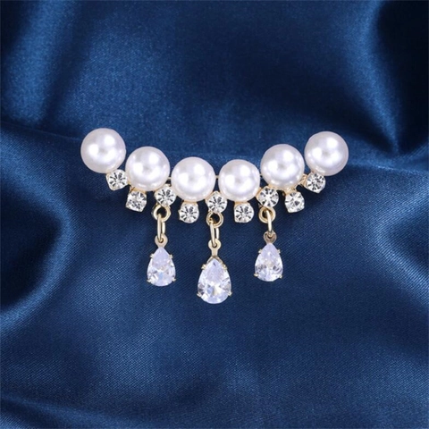 Elegante Broche De Aleación Perlas Artificiales Imitación Diamantes Con Colgantes Gota Agua Para Mujer Accesorio Traje Vestido