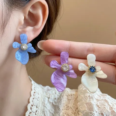 Pendientes De Flores De Resina Con Circón Y 925 Sterling Silver Earring Post Joyas Retro Elegantes Y Dulces Para Mujer