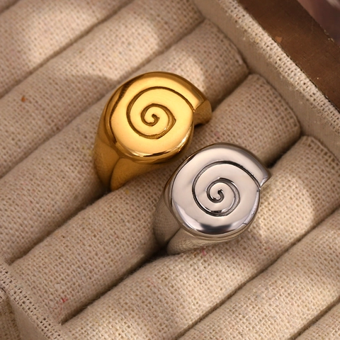Anello In Acciaio Inossidabile Placcato Oro 18K Motivo A Spirale Conchiglia Design Geometrico Gioielli Minimalisti Donna