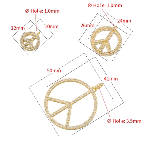 Vredesteken Ronde Hanger Medaillon Ingelegd Met Zirkon Kleurrijke Strass Messing Charm Voor DIY Sieraden Maken Accessoires