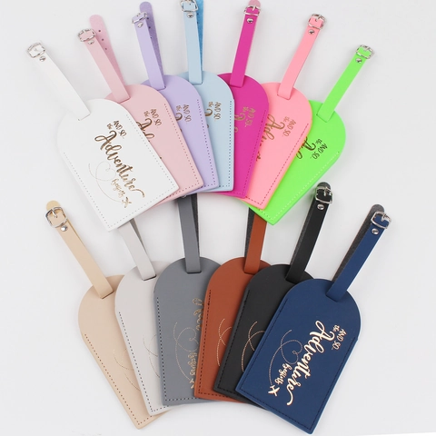 PU Leather Luggage Tag Adjustable Metal Buckle Travel Bag Identity Label Waterproof Suitcase ID Tag Adventure Begins