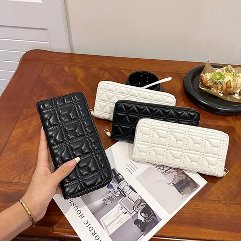 Cartera Larga Mujer Bolso De Mano Cuero PU Cierre Cremallera Ranuras Para Tarjetas Gran Capacidad Patrón Geométrico Elegante