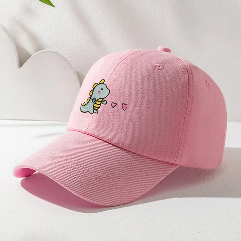 Pink Baseball Cap Polyester Cartoon Dinosaur Heart Embroidery Sun Shade Adjustable Casual Outdoor Hat For Kids Youth