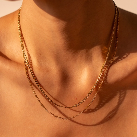 Multi Layer Necklace 18K Gold Plated Stainless Steel Cuban Paperclip Figaro Snake Chain Geometric Trendy For Women