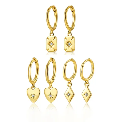 Orecchini Argento Sterling 925 Donne Zircone Geometrico Stella Cuore Rettangolo Rombo Gioielli Lusso Minimalisti