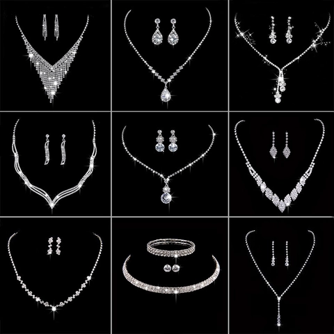 Bridal Rhinestone Zircon Tassel Necklace Earrings Silver Plated Copper Alloy Wedding Party Elegant Women Accessories