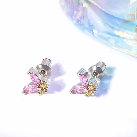 Orecchini A Lobo A Farfalla In Rame Placcato Oro Con Zircone Colorato Piccola Forma Animale Gioielli Romantici Per Donne