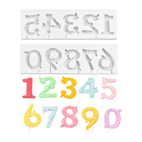 Stampi In Silicone Numeri Rilievo Barocco Grado Alimentare Flessibile Per Fondente Cioccolato Decorazione Torte DIY