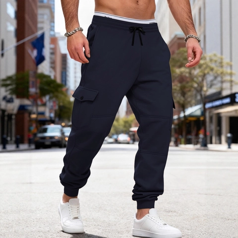 Pantaloni Jogger Cargo Uomo Foderati In Pile Pesanti Tasche Multiple Coulisse Casual Streetwear