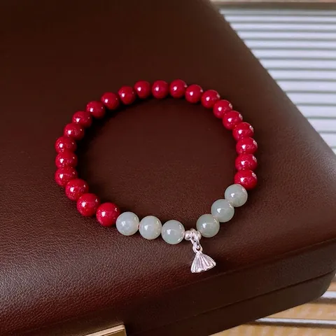 S925 Sterling Zilveren Kralenarmband Met Cinnaber En Hetian Jade Vintage New Chinese Style Bloemhanger Voor Dames