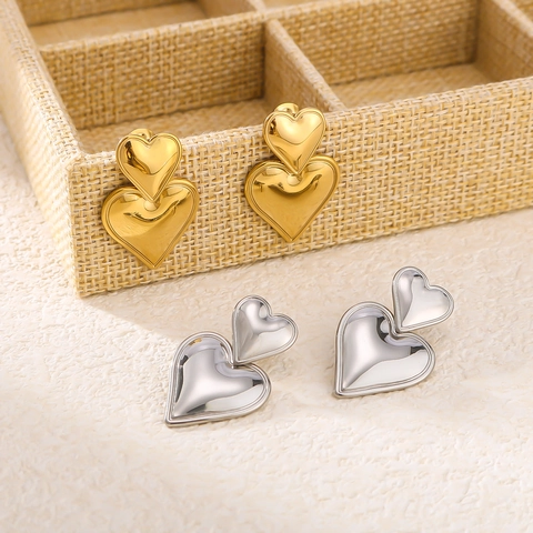 Dubbele Hart Hangoren 18K Verguld Roestvrij Staal Minimalistische Gepolijste Mode-Sieraden Voor Dames