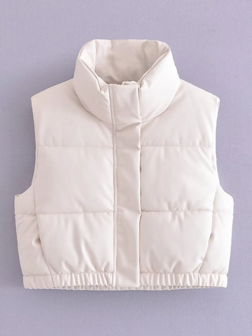 Gilet Matelassé En Cuir PU Pour Femmes Col Montant Sans Manches Fermeture Éclair Gilet Court Mode Y2K