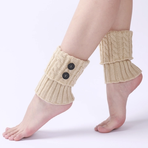 Women Cable Knit Boot Cuffs Warm Winter Acrylic Leg Warmers Button Detail Crochet Short Boot Toppers Solid Color Cozy