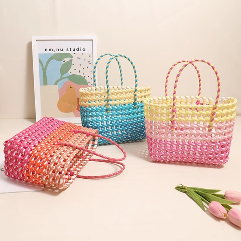 Bolso De Mano Tejido Para Mujer PVC Plástico Calado Color Degradado Playa Vacaciones Gran Capacidad Estilo Casual