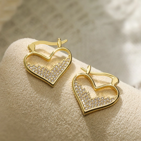 Hart Ring Oorbellen Goud Verguld Koper Micro Pave Zirkonia Hol Minimalistisch Mode Sieraden Vrouwen Elegant Huggie