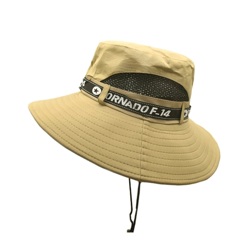 Men Outdoor Bucket Hat Breathable Mesh Wide Brim Sun Protection Adjustable Windproof Rope Polyester Fishing Hiking