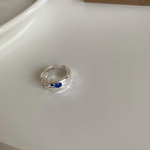 Anello In Argento Sterling 925 Con Trama Irregolare E Pietra Preziosa Blu Aperto Regolabile Gioielli Eleganti Donna