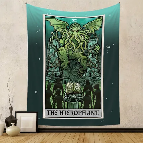 Cthulhu Mythos Tarot Karte Wandteppich Der Hierophant Wandbehang Polyester Gothic Dunkel Mystisch Zimmer Dekoration
