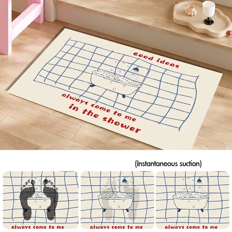 Diatom Mud Bath Mat Absorbent Non-Slip Quick Dry Bathroom Floor Rug Cartoon Shower Slogan Pattern Thickened Soft Foot Pad