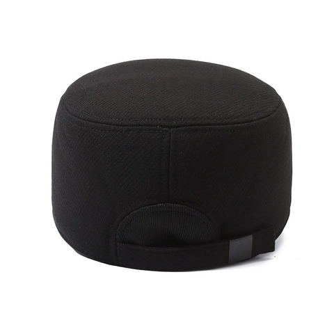 Cadet Cap Men Winter Warm Fleece Lined Woolen Cotton Flat Top Hat With Ear Flaps Windproof Military Adjustable