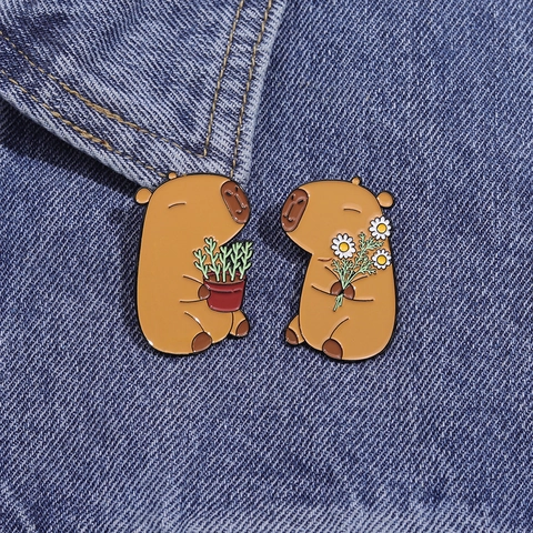 Cute Capybara Enamel Pin Alloy Metal Brooch Funny Animal Food Badge For Clothing Backpack Accessories Gift For Women Kids