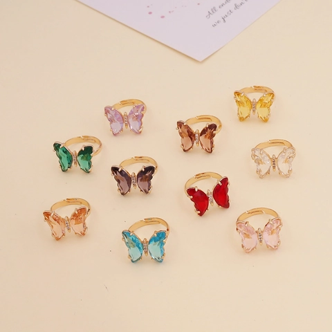 Zirkon Schmetterling Offener Verstellbarer Ring Kupferbasis Mode Waldstil Schmuck Für Damen