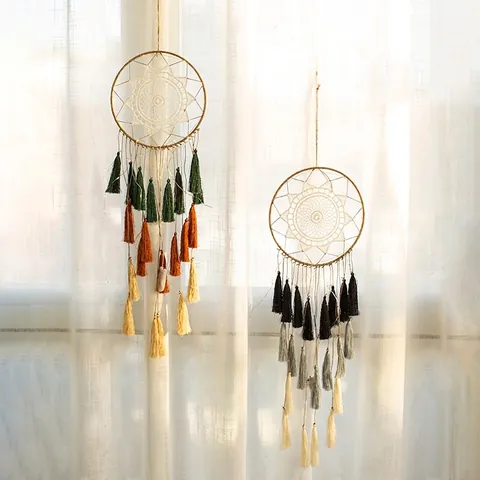 Handmade Woven Dreamcatcher With Cotton Thread Tassels Bohemian Style Wall Hanging Home Decor