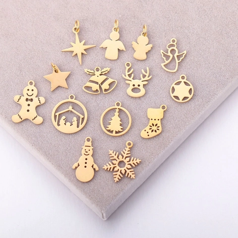 Charms De Noël 304 Acier Inoxydable Flocon De Neige Bonhomme De Neige Renne Arbre DIY Bijoux Artisanat Accessoire