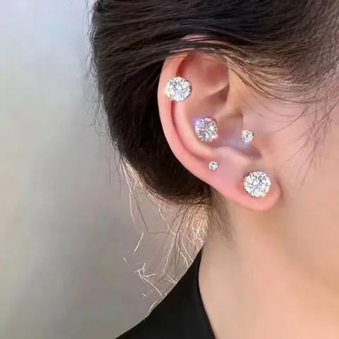 Pendientes De Botón De Zirconia Cúbica Redondos Con Poste De Plata De Ley 925 Joyería Brillante Para Mujeres