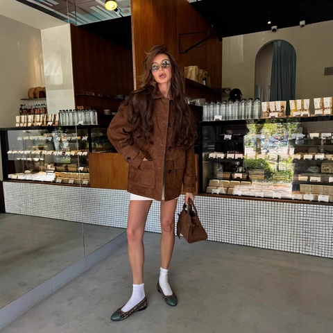 Women Suede Jacket Retro Turn-Down Collar Single Breasted Loose Casual Outerwear Vintage Style Brown
