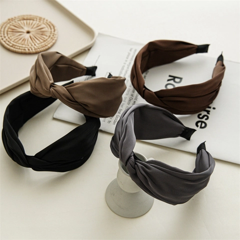 Cross Knot Wide Headband Satin Fabric Solid Color Vintage Style Versatile Hair Hoop For Women Daily Wear