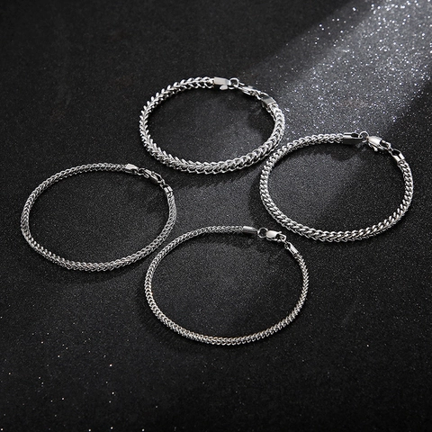 Men Spiga Wheat Chain Bracelet Stainless Steel Polished Hip Hop Punk Jewelry With Lobster Clasp Unisex