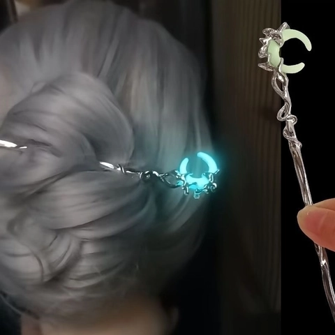 Horquilla De Luna Creciente Luminosa Brilla En La Oscuridad Aleación Estilo Metal Líquido Palillo Chino Para Mujeres