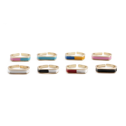 Bague Ouverte Réglable en Cuivre Plaqué Or Émail Géométrique Minimaliste Bloc de Couleur Bague pour Femme Bijoux Quotidiens