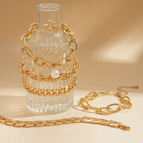 Bracciali A Catena Dorata Con Perla Artificial Imitazione Chiusura A Gancio Ferro Alluminio Lega Geometrico Vintage Moda Per Donna