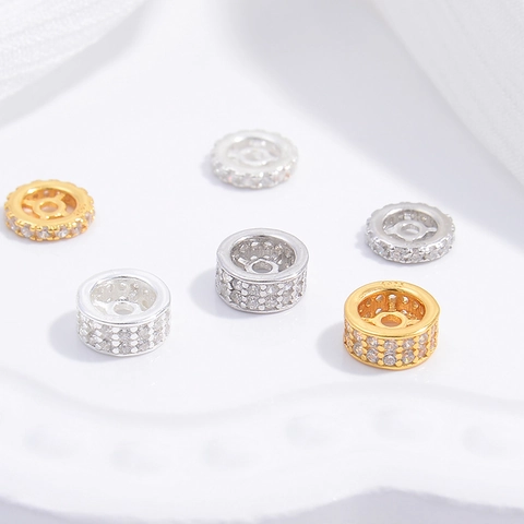 Perle Distanziatrici In Argento Sterling 925 Con Zirconi Incastonati Forma Ruota Tonda Per Fai Da Te