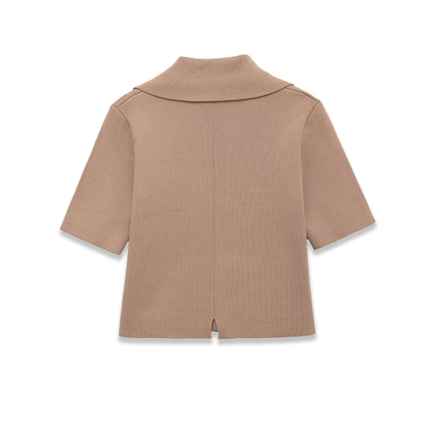 Women Knitted Short Sleeve Cardigan Lapel Collar Button Up Sweater Jacket With Pockets Casual Chic Knit Top