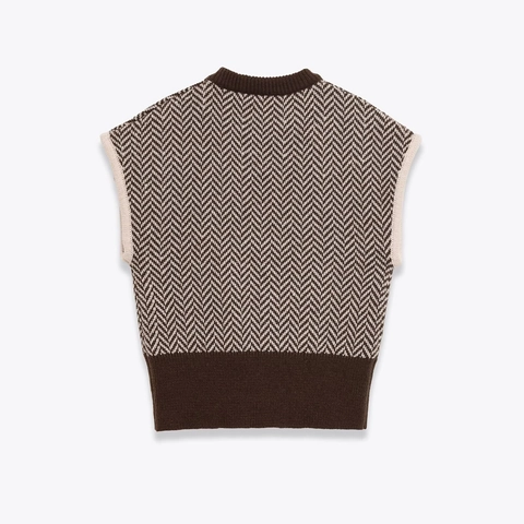 Chaleco De Punto Para Mujer Patrón De Espiga Cuello Redondo Sin Mangas Vintage Casual Pullover Top Con Ribete Acanalado