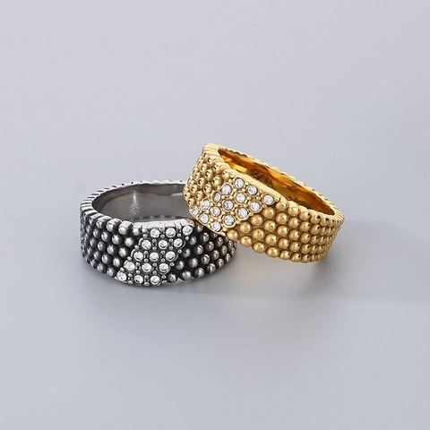 Anillo De Acero Inoxidable Para Hombre Textura De Cuentas Multihileras Estrás Incrustado Estilo Hip Hop Punk Joyería