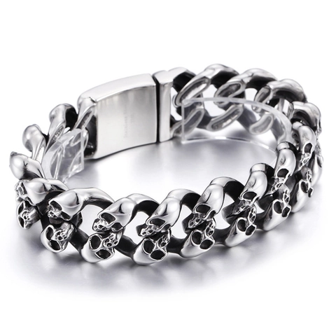 Skull Bracelet Necklace Stainless Steel Alloy Punk Gothic Streetwear Retro Fashion Jewelry Accessories For Men Women